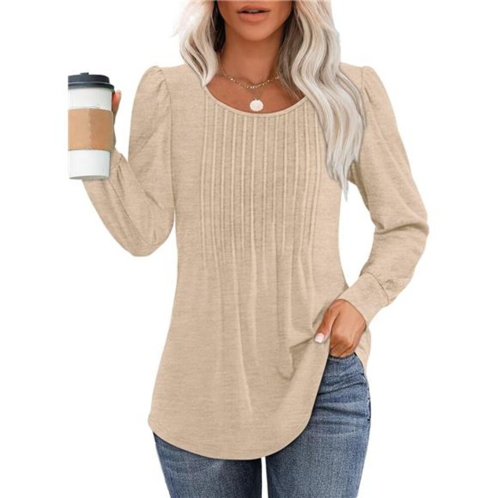 Long Sleeve Shirts for Women Fall Tops Dressy Casual Blouses Pleated